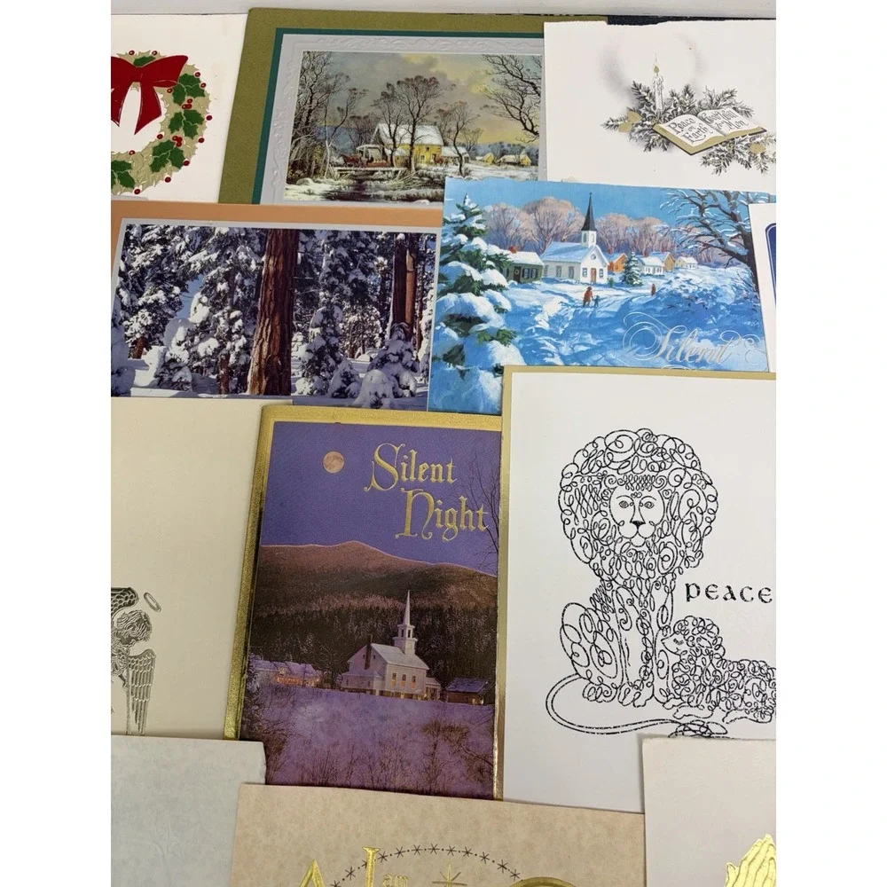 Vintage Metallic Christmas Cards Fronts ONLY for Scrapbooking Crafts Lot of 50+